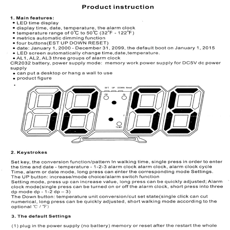 3D LED Wall/Desk Clock with USB & Auto Dimmer
