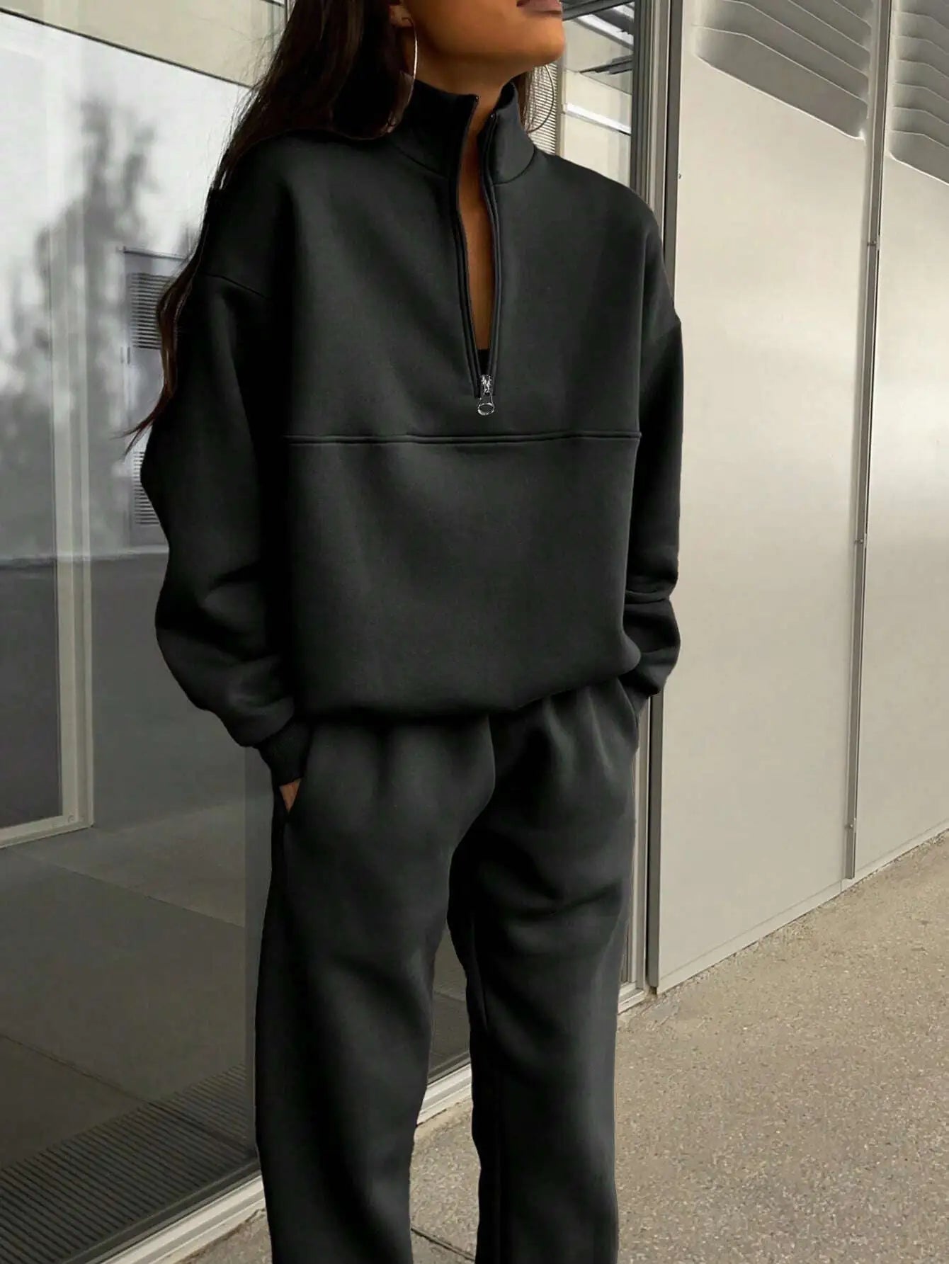 Chic Zipper Lapel Two-Piece Suit