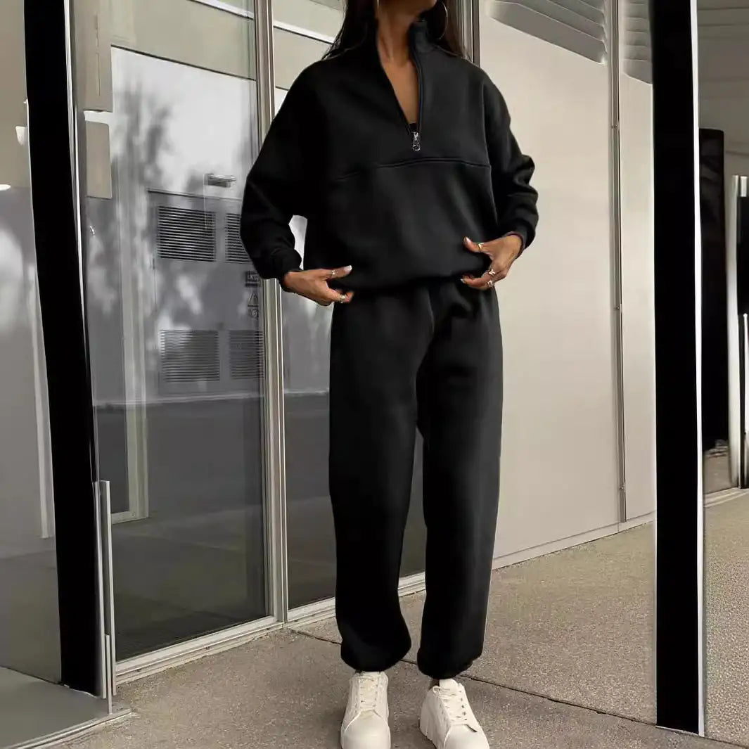 Chic Zipper Lapel Two-Piece Suit