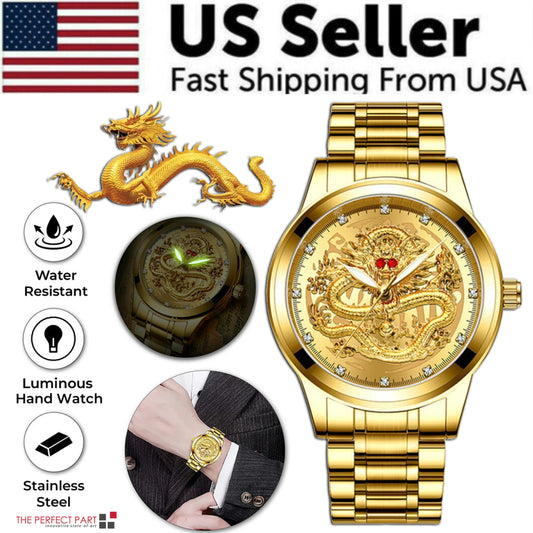 Elegant Dragon Gold Diamond Quartz Men's Watch