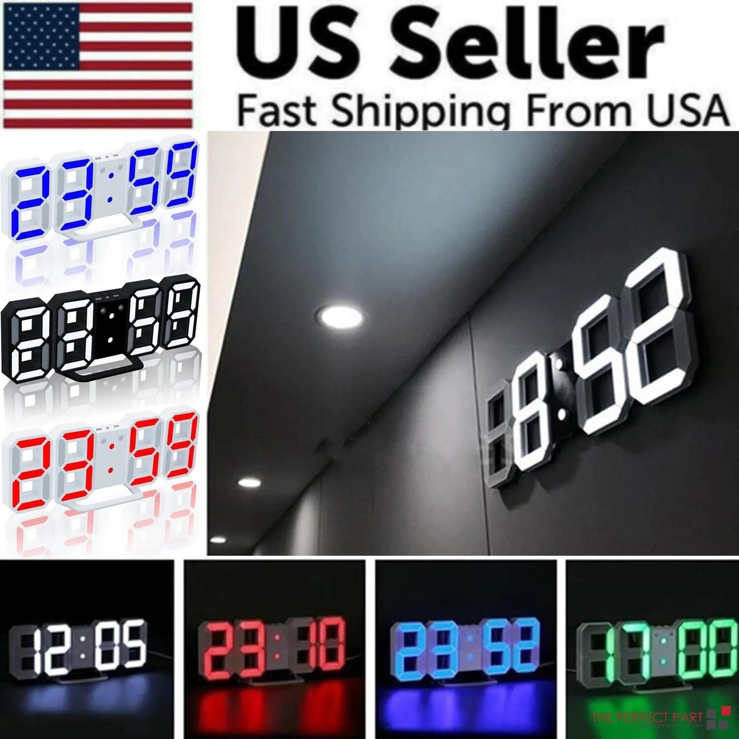 3D LED Wall/Desk Clock with USB & Auto Dimmer