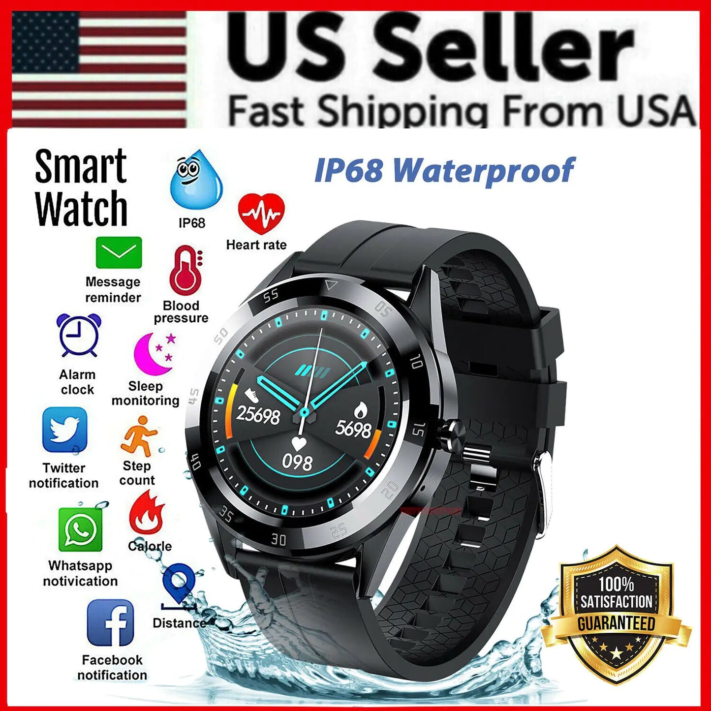 Smart Heart Tracker Watch - Waterproof Bluetooth for IOS & Android