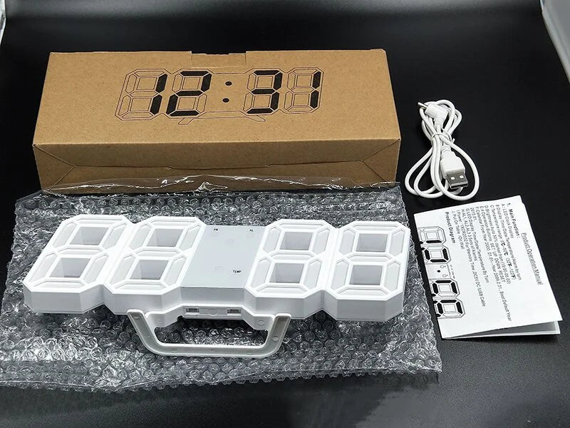 3D LED Wall/Desk Clock with USB & Auto Dimmer