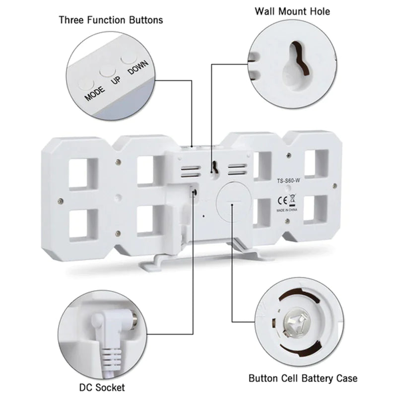 3D LED Wall/Desk Clock with USB & Auto Dimmer