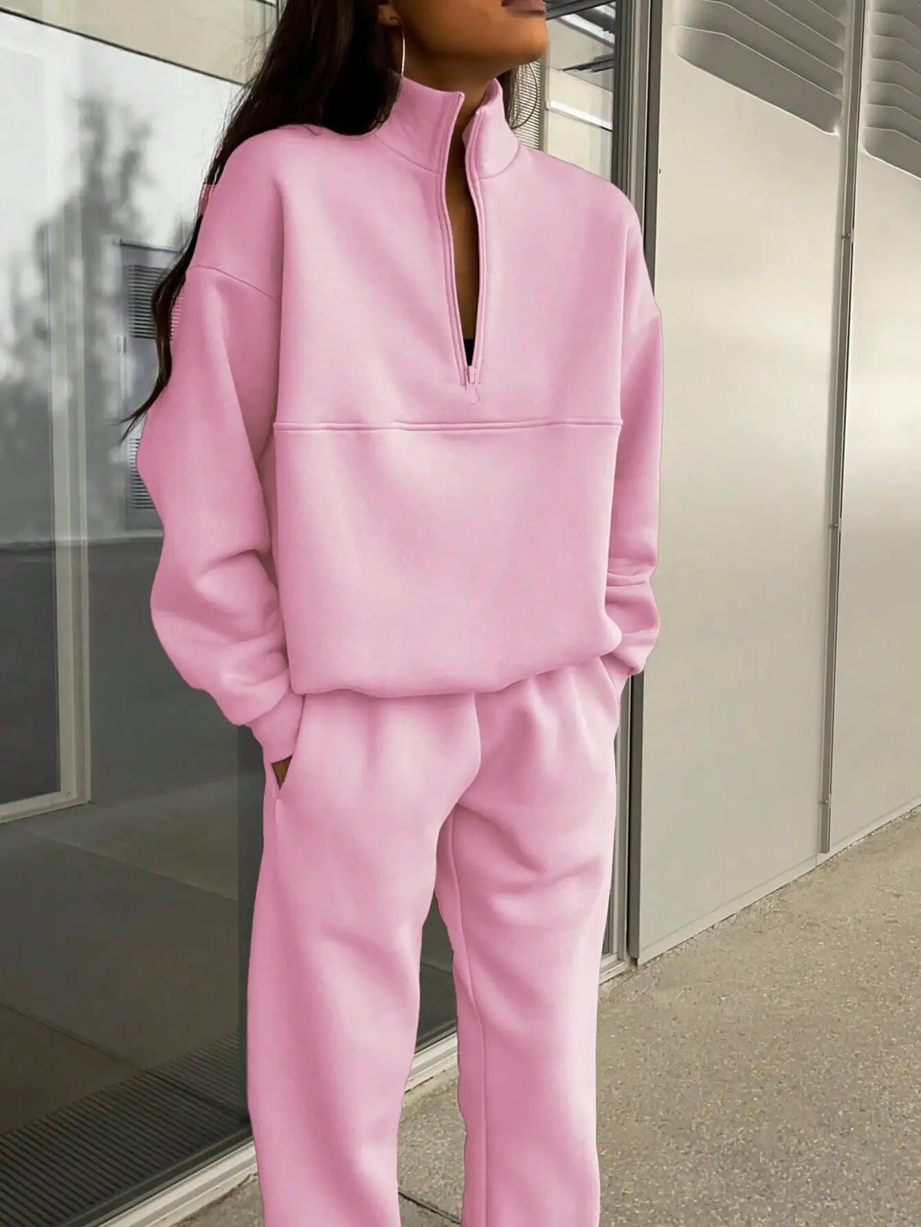 Chic Zipper Lapel Two-Piece Suit