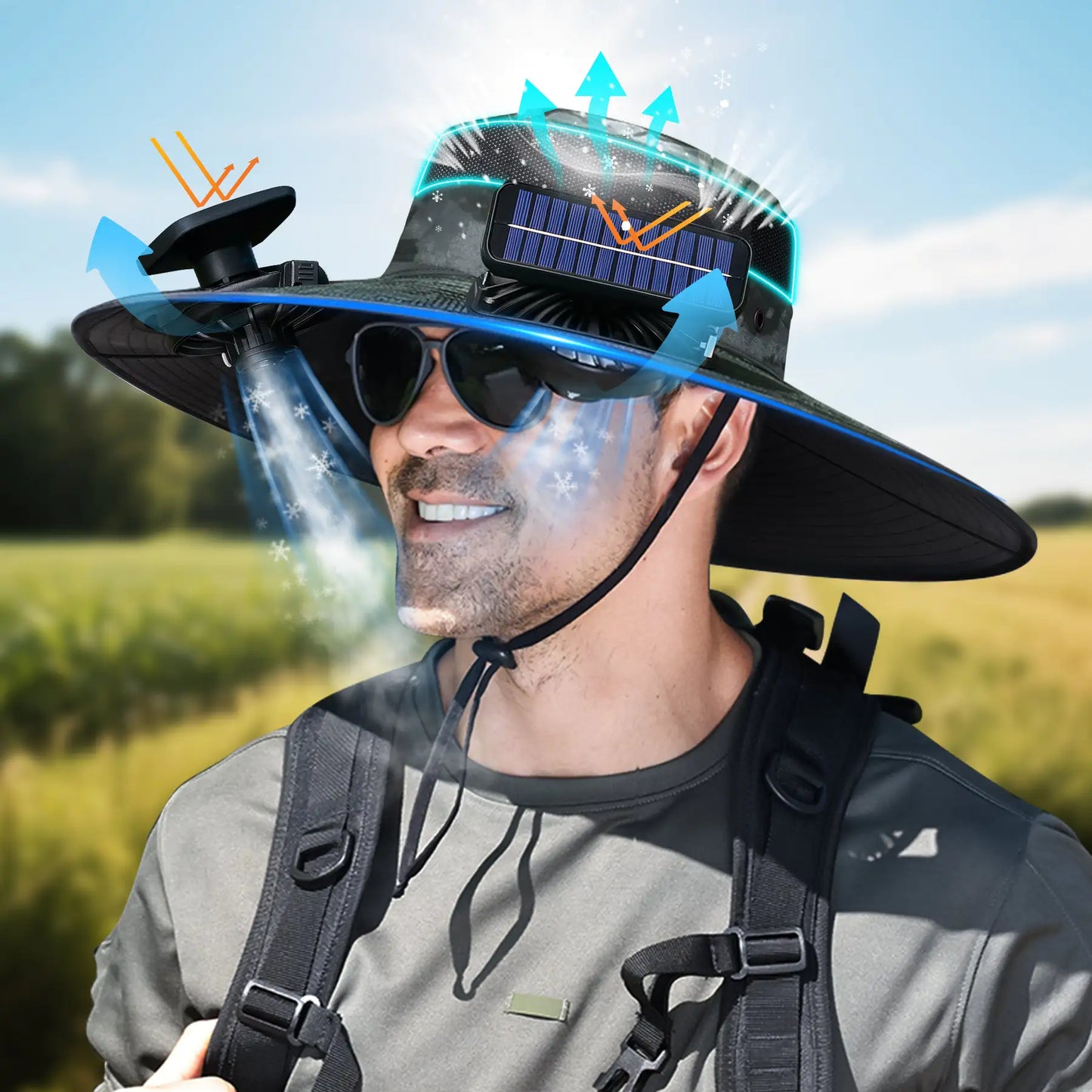 UPF50+ SunShield Solar Fan Cap