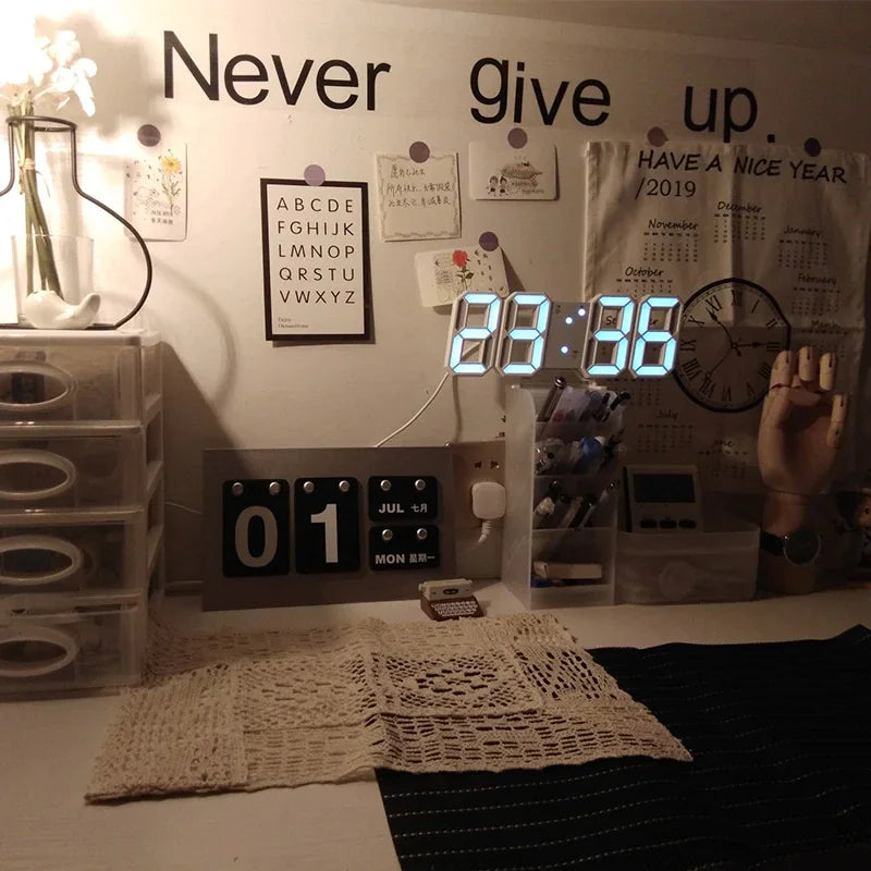 3D LED Wall/Desk Clock with USB & Auto Dimmer