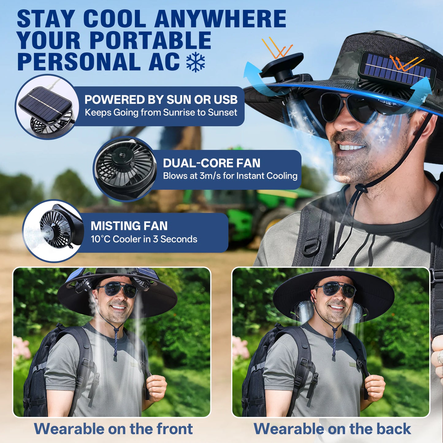 UPF50+ SunShield Solar Fan Cap
