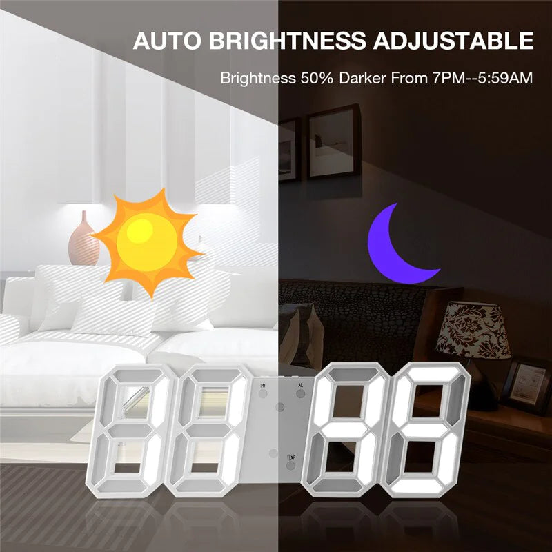 3D LED Wall/Desk Clock with USB & Auto Dimmer