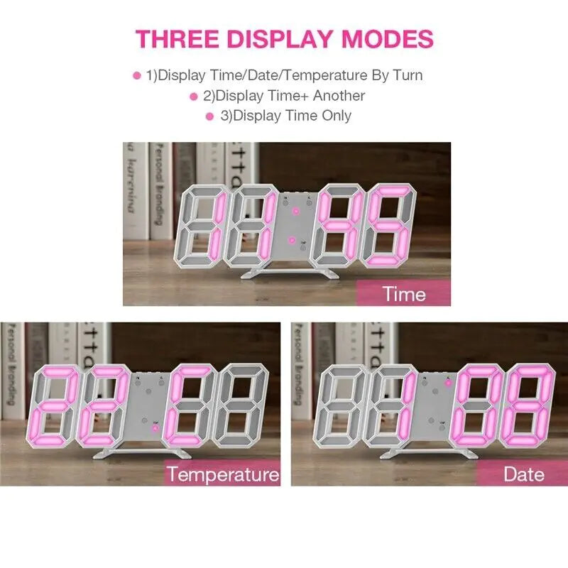 3D LED Wall/Desk Clock with USB & Auto Dimmer