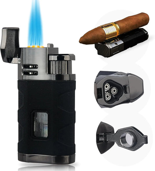 PROMISE Triple Jet Flame Butane Lighter - Windproof & Refillable (Black Crackle)