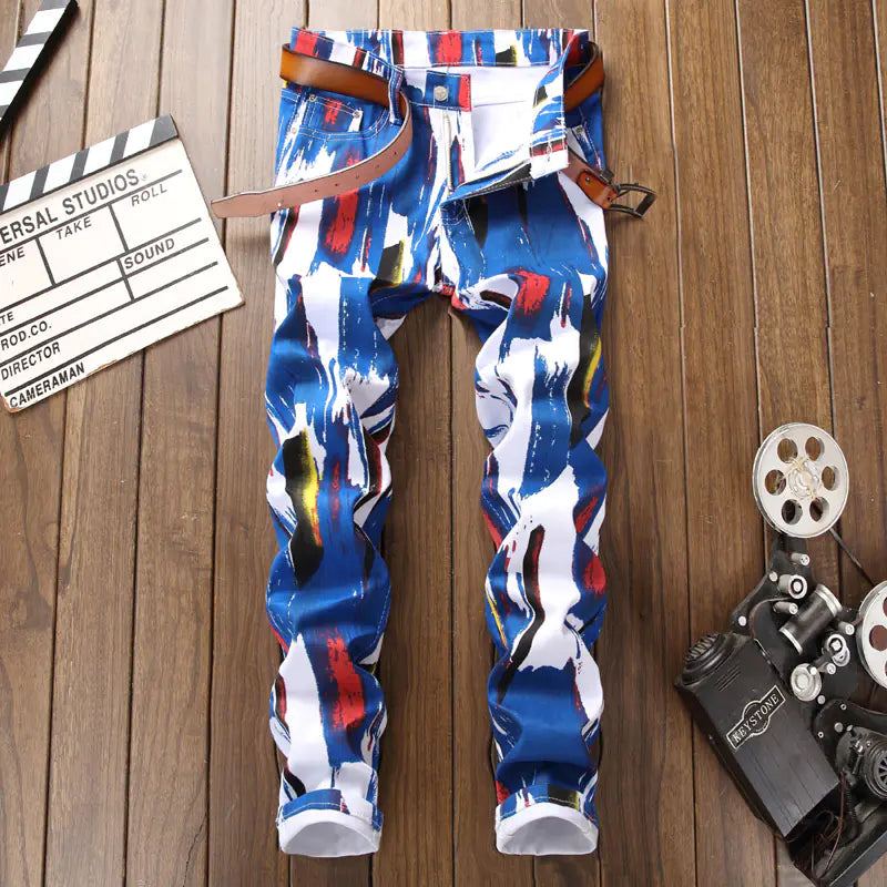 Sokotoo Slim 3D Print Fashion Jeans