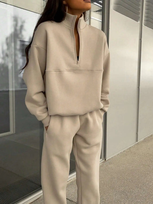 Chic Zipper Lapel Two-Piece Suit