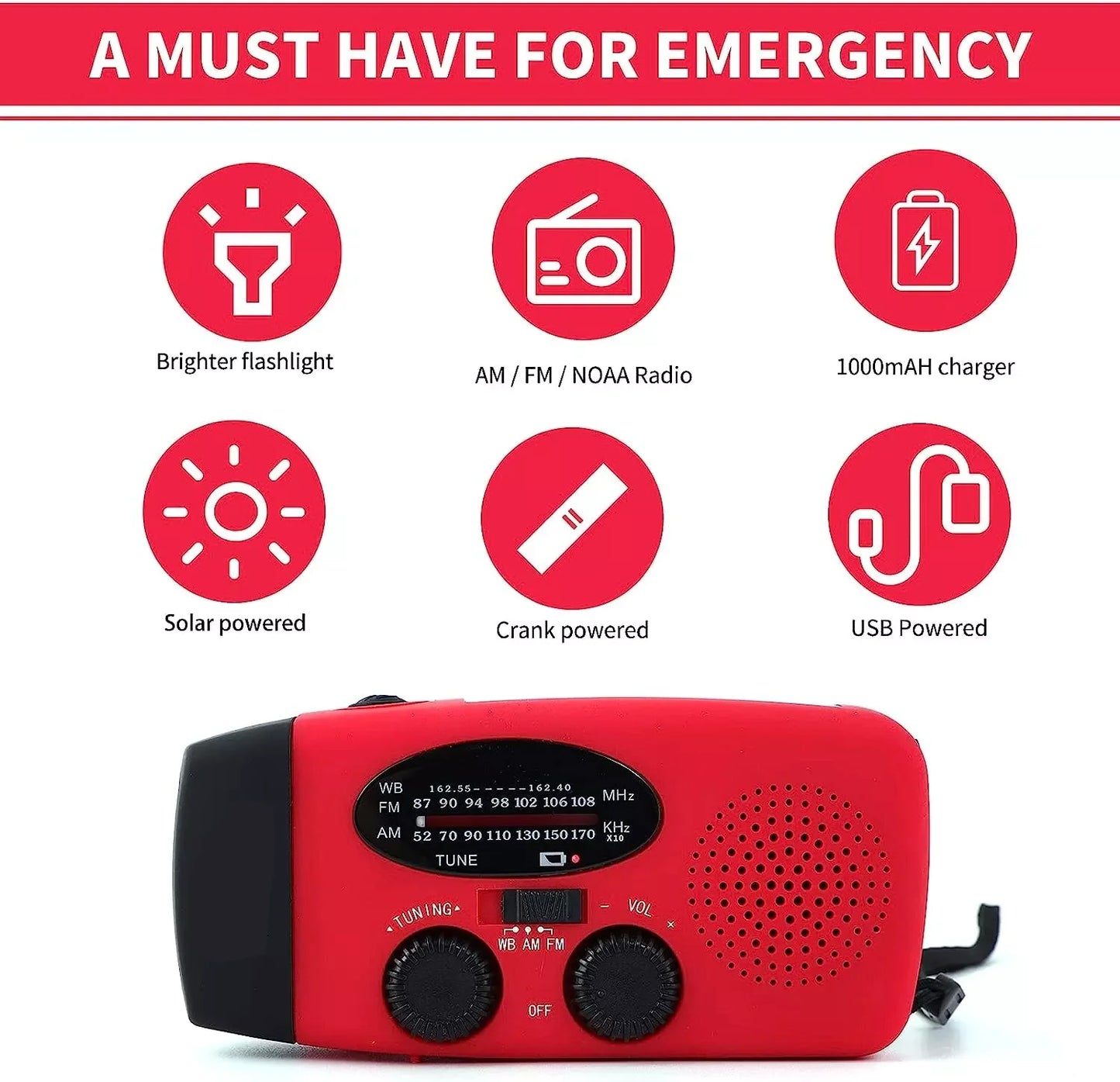 Crank Solar Emergency Radio 1000mAh Power Bank