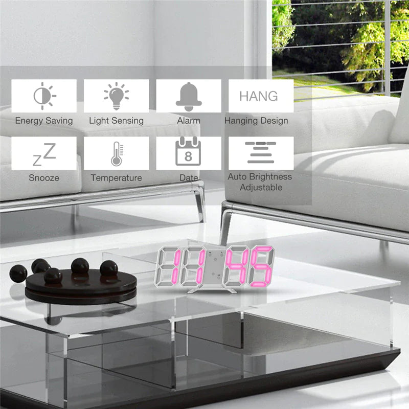 3D LED Wall/Desk Clock with USB & Auto Dimmer