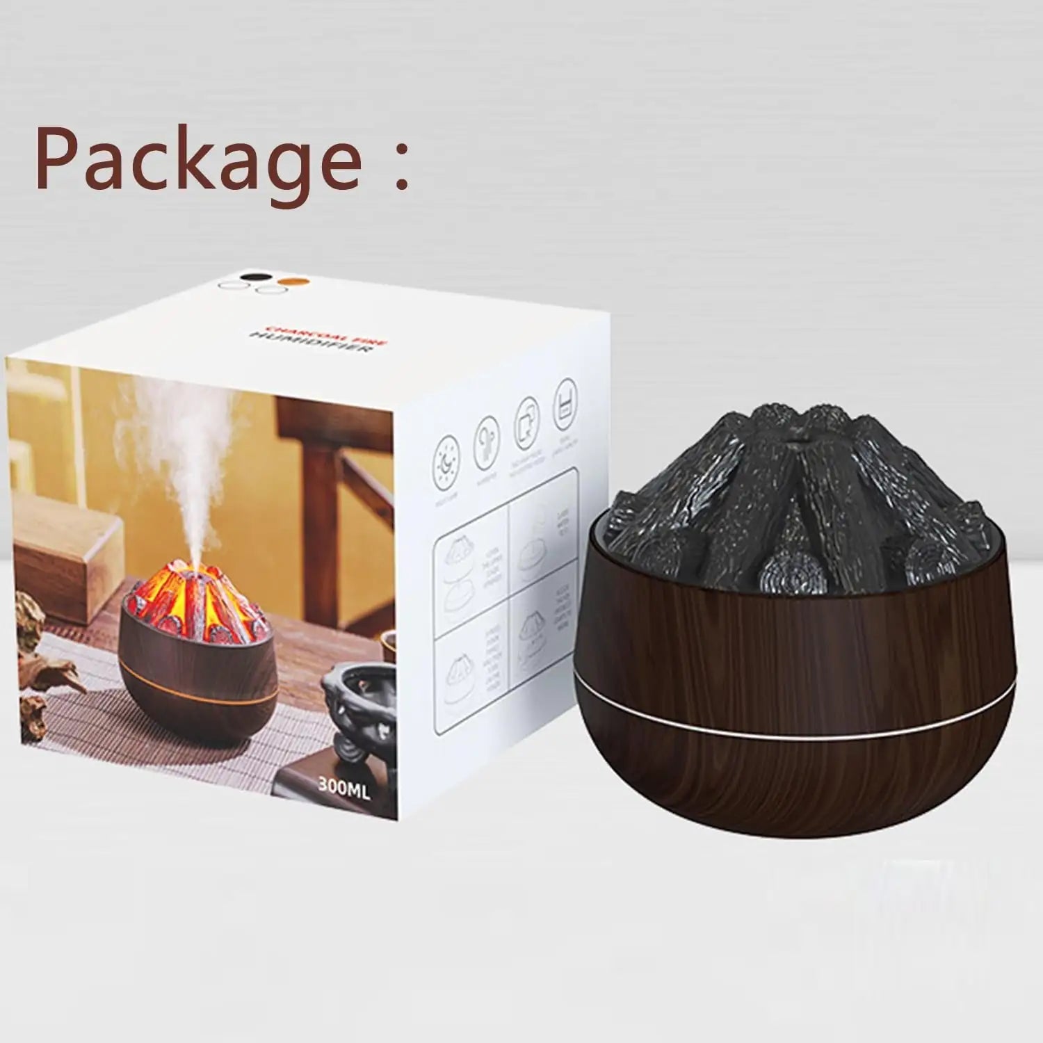 Charcoal Fire LED Aromatherapy Diffuser - Dark Wood - Kool Thingz