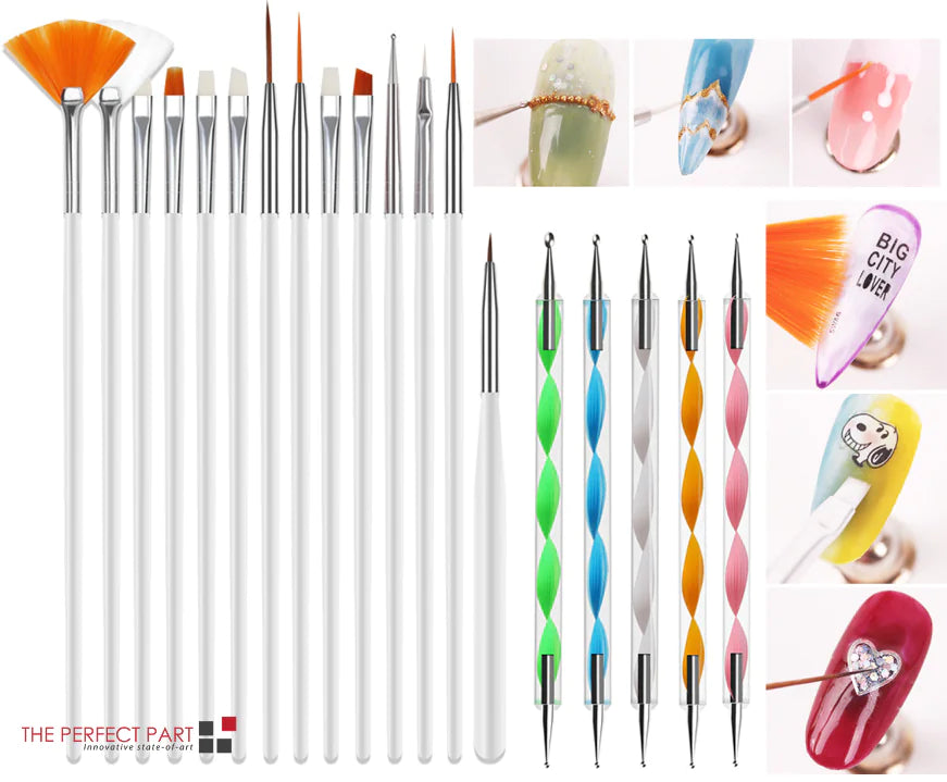 20PC Nail Art & Design Toolkit with UV Gel Brushes - Kool Thingz