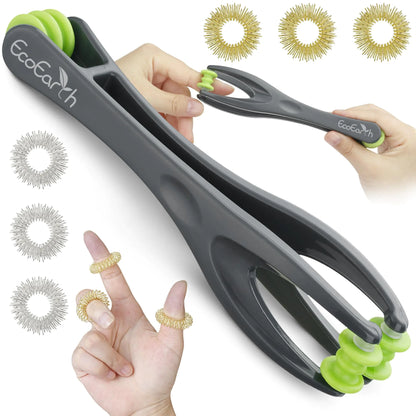 EcoEarth Hand Therapy Massager Kit - Dual Roller & 6 Acupressure Rings - Kool Thingz