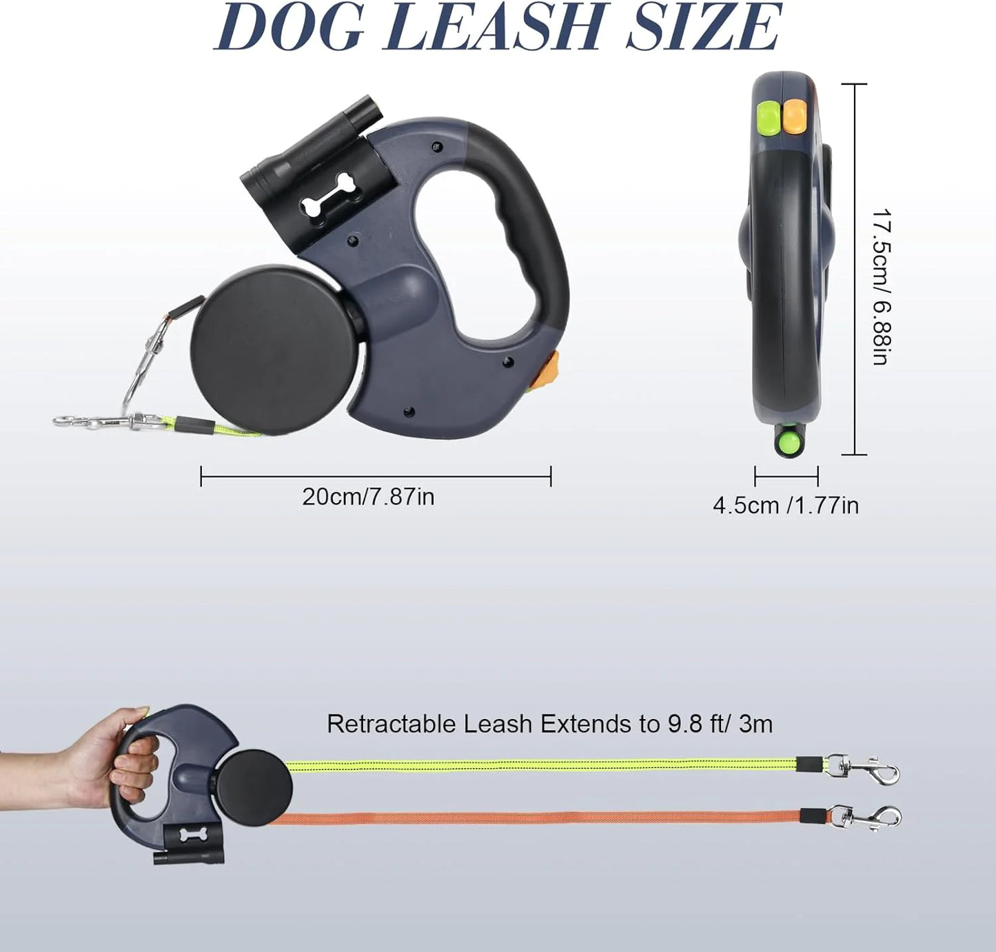 Dual Pet Leash Retractable Reflective Lead 360 Swivel Double Dog Walking Leash