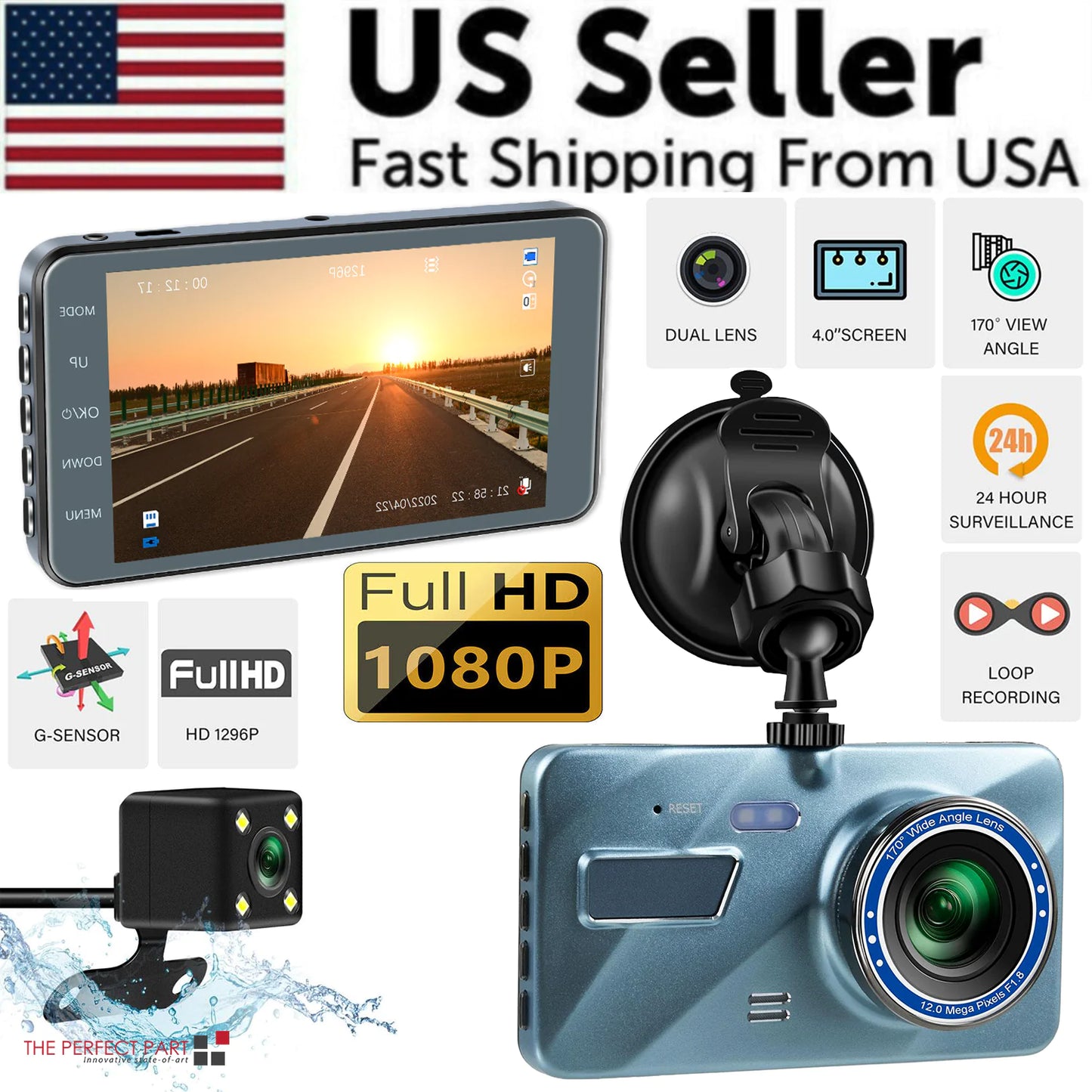 UltraVision Dual Lens DashCam 1080P 4" - Kool Thingz
