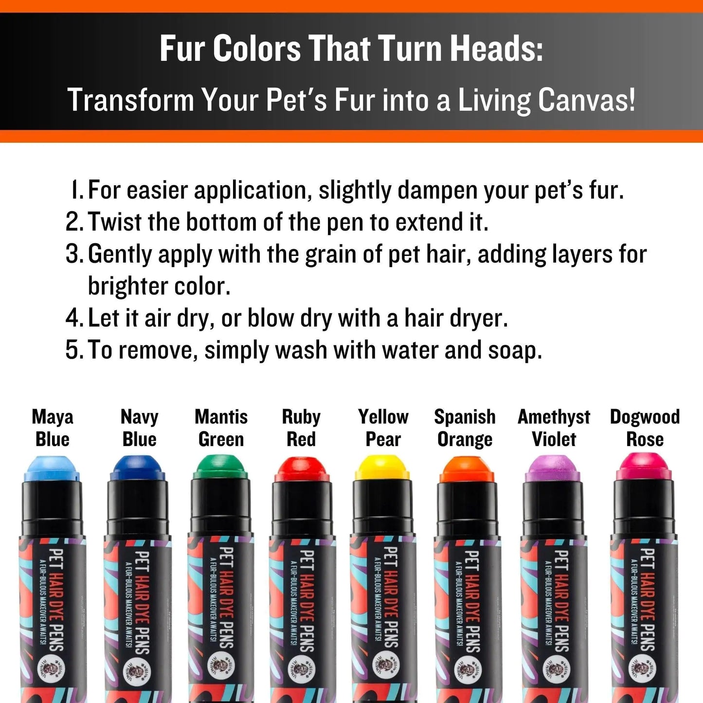 8-Pack Pet-Safe Color Dye Pens - Kool Thingz
