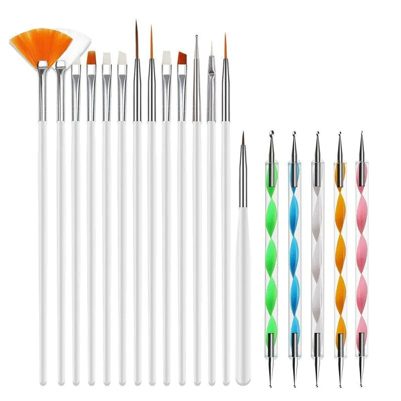 20PC Nail Art & Design Toolkit with UV Gel Brushes - Kool Thingz