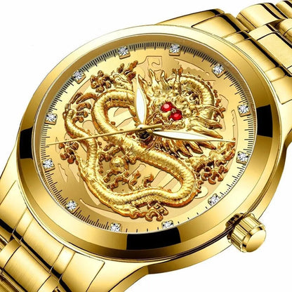 Elegant Dragon Gold Diamond Quartz Men's Watch