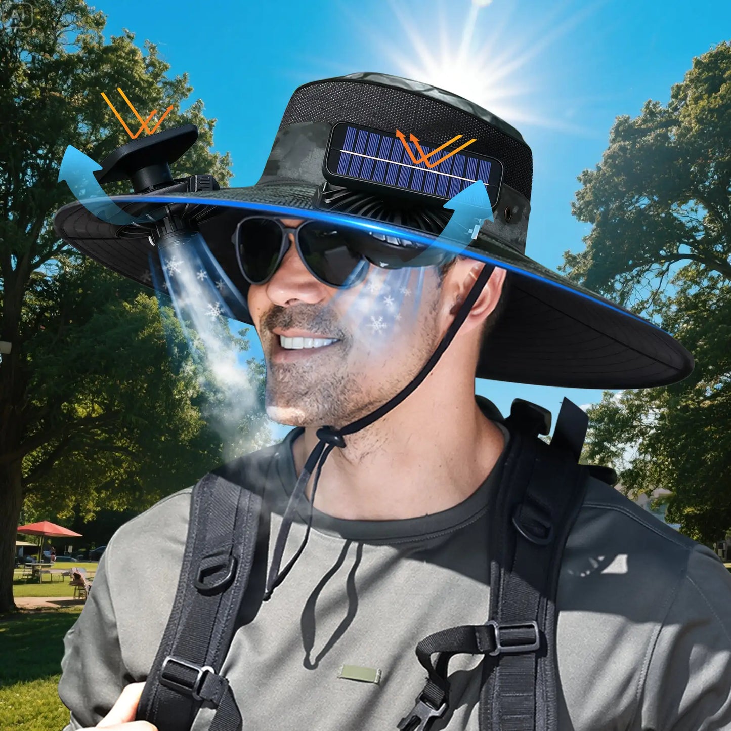 UPF50+ SunShield Solar Fan Cap