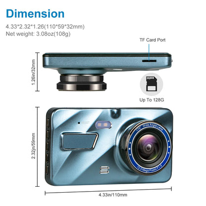 UltraVision Dual Lens DashCam 1080P 4" - Kool Thingz