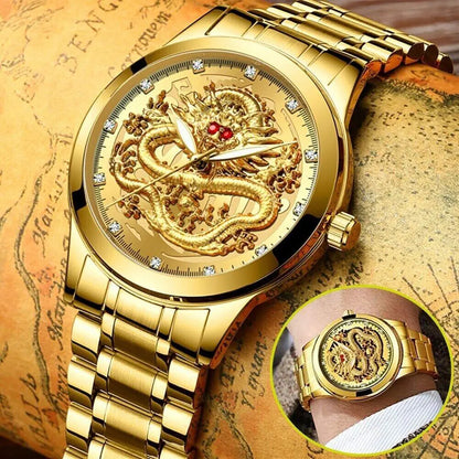 Elegant Dragon Gold Diamond Quartz Men's Watch