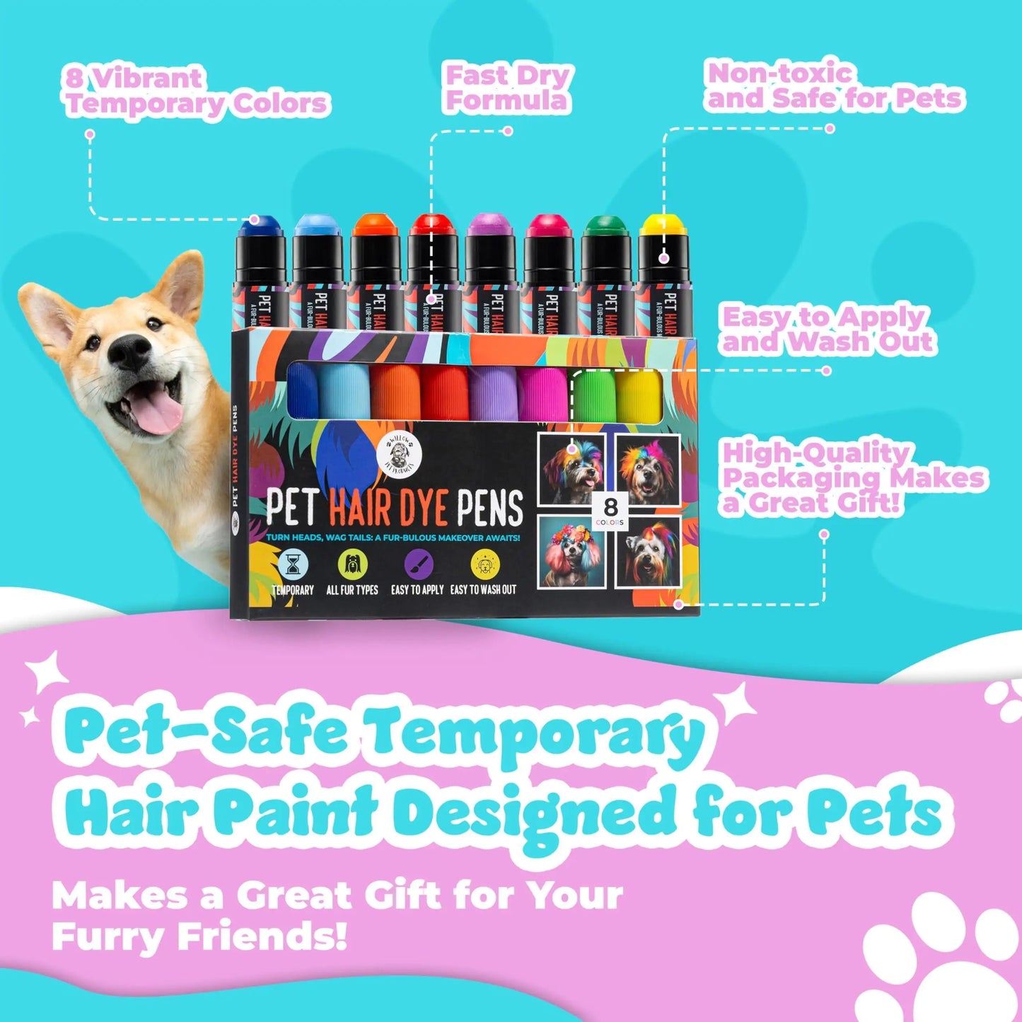 8-Pack Pet-Safe Color Dye Pens - Kool Thingz