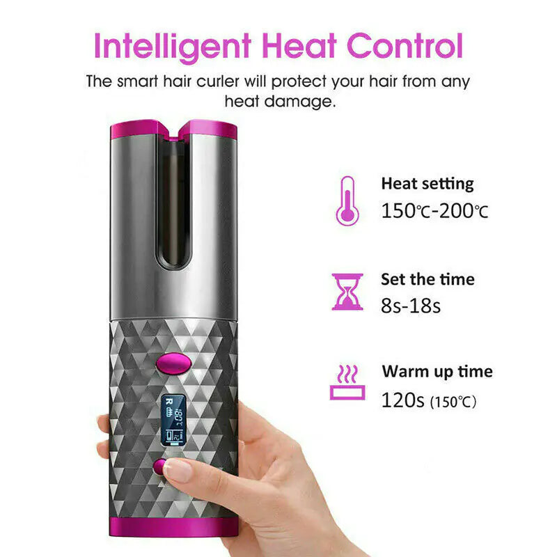 Ceramic Wireless Curling Iron Auto-LCD USA - Kool Thingz