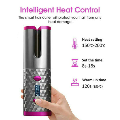 Ceramic Wireless Curling Iron Auto-LCD USA - Kool Thingz