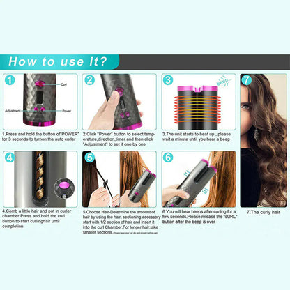 Ceramic Wireless Curling Iron Auto-LCD USA - Kool Thingz