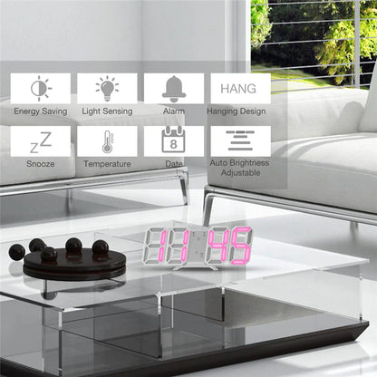 3D LED Wall/Desk Clock with USB & Auto Dimmer
